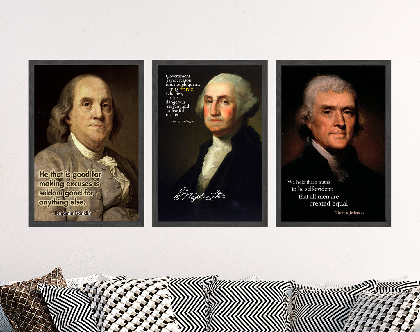 Set of Three Founding Father Prints - 3 USA President Posters - Wall Art Gift Giclée Museum Quality - Benjamin Franklin, United States #V2