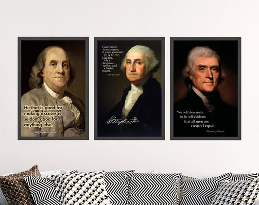 Set of Three Founding Father Prints - 3 USA President Posters - Wall Art Gift Giclée Museum Quality - Benjamin Franklin, United States #V2