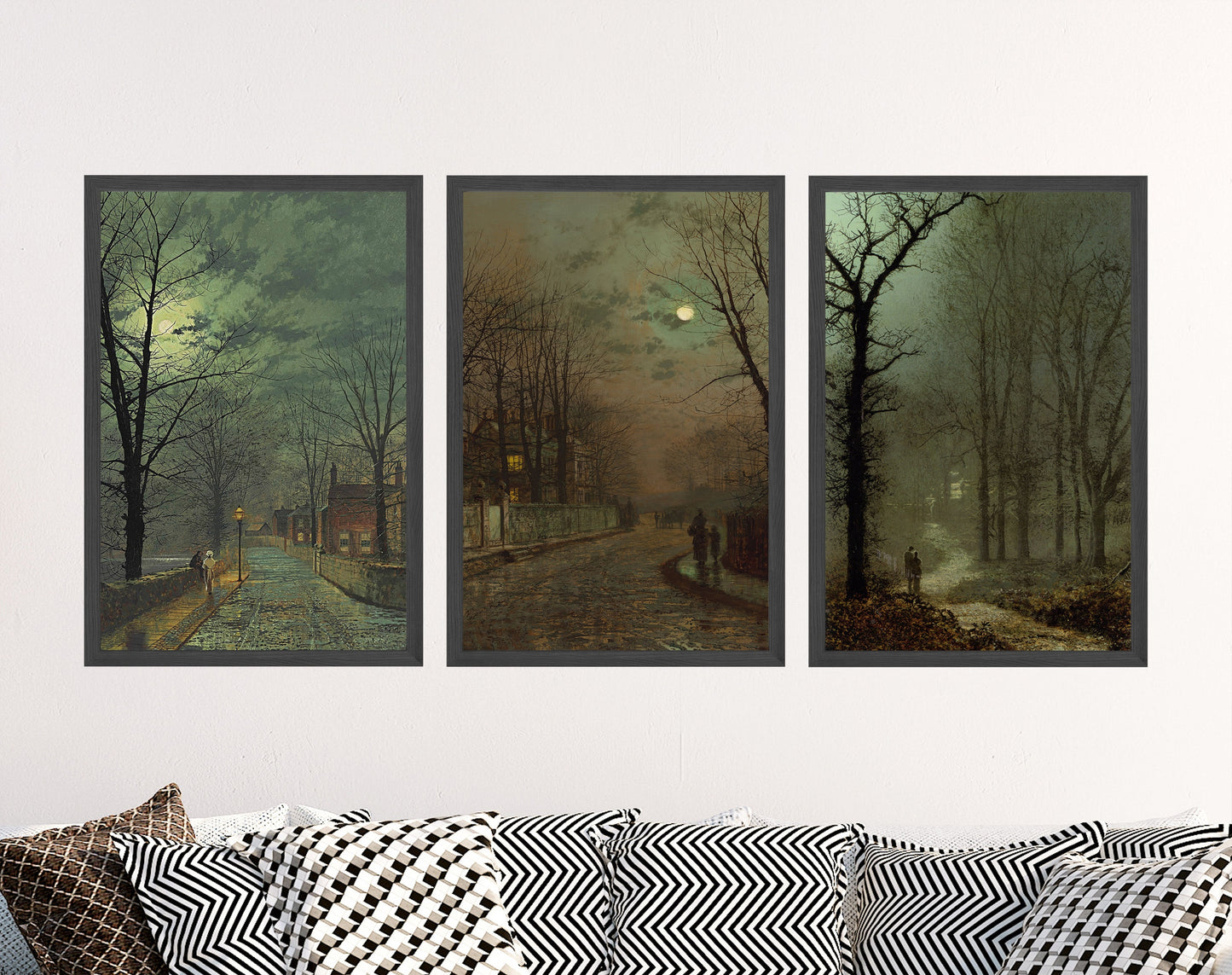 Set of Three John Atkinson Grimshaw Prints - 3 Classic Paintings - Photo Poster Wall Art Gift Giclée Museum Quality - Night Moonlight Lovers