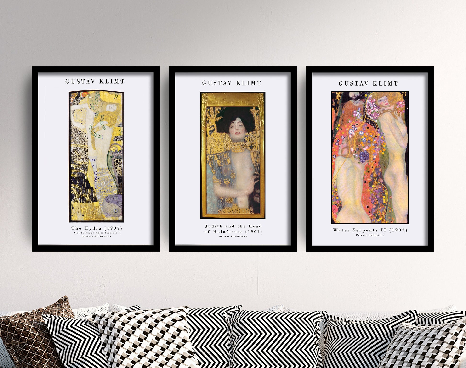 Set of Three Gustav Klimt Prints - 3 Vintage Paintings - Photo Poster Wall Art Gift Giclée Museum Quality Water Serpents Hydra Judith II I