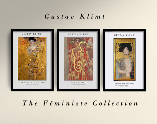 Set of Three Gustav Klimt Prints - The Feminist Collection - 3 Paintings Photo Poster Wall Art Gift Giclée Museum Quality - The Lady in Gold