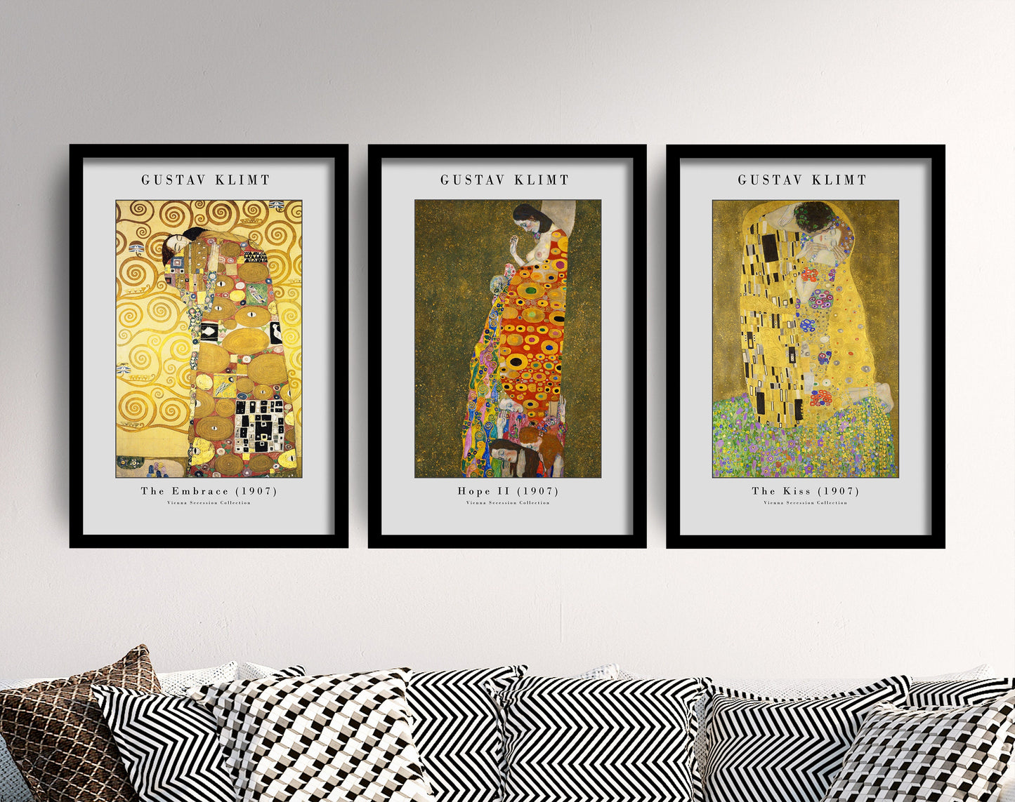 Set of Three Gustav Klimt Prints - The Lovers Collection - 3 Paintings Photo Poster Wall Art Gift Giclée Museum Quality - The Embrace Kiss