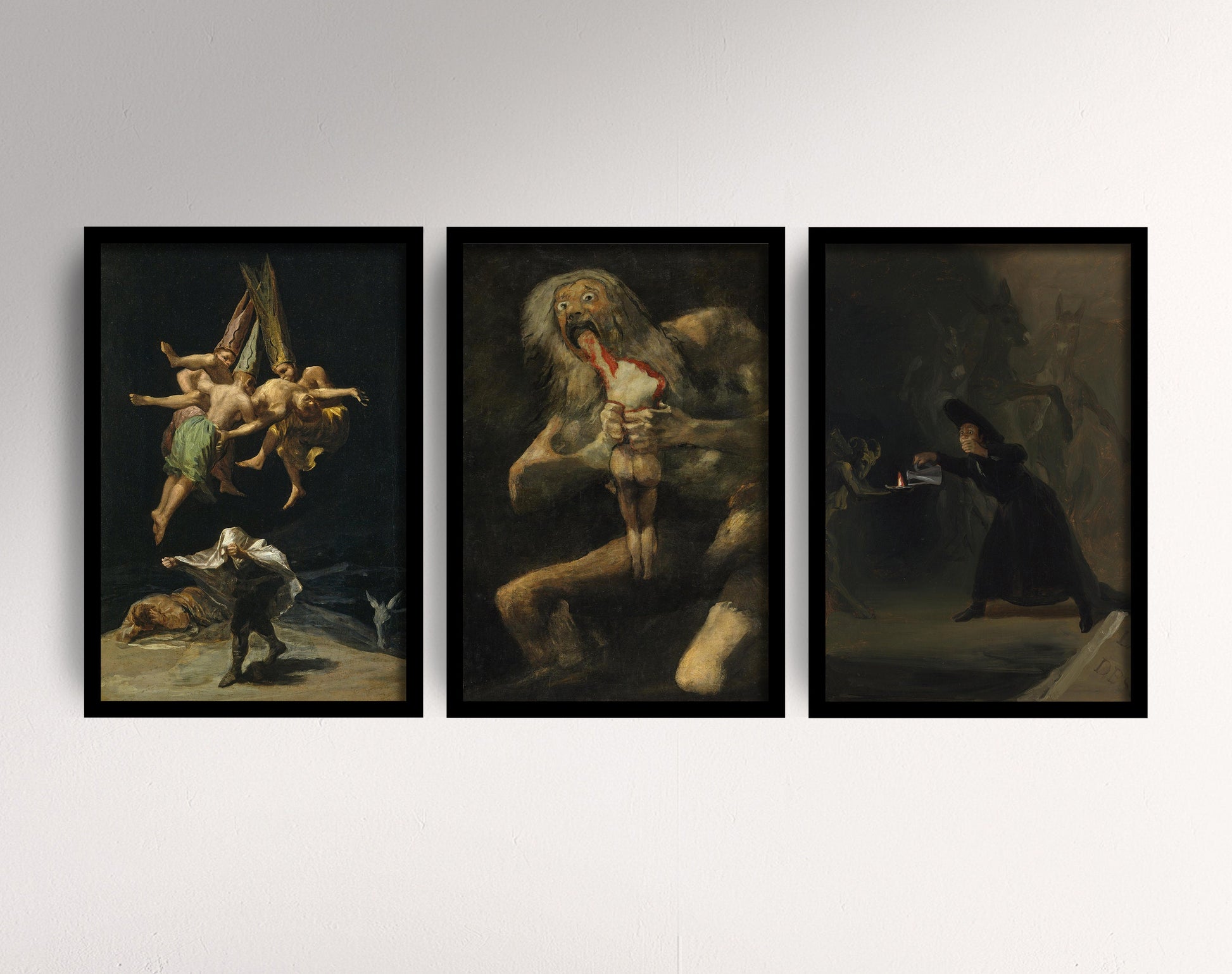 Set of Three Francisco Goya Prints - 3 Paintings - Photo Poster Wall Art Gift Giclée Museum Quality Saturn Devouring his Son Witches Flight