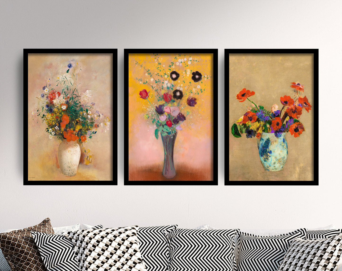 Set of Three Odilon Redon Prints - 3 Bouquet of Flowers Paintings - Photo Poster Wall Art Gift Giclée Museum Quality Illustration Botanical