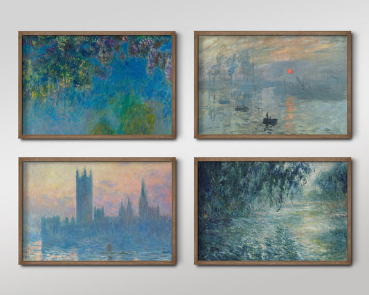 Set of Four Claude Monet Prints - 4 Classic Paintings - Photo Poster Wall Art Gift Giclée Museum Quality - Cool Tones, Impressionist, Water