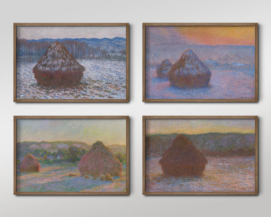 Set of Four Claude Monet Prints - 4 Classic Paintings - Photo Poster Wall Art Gift Giclée Museum Quality - Stack of Wheat, Haystacks Hay