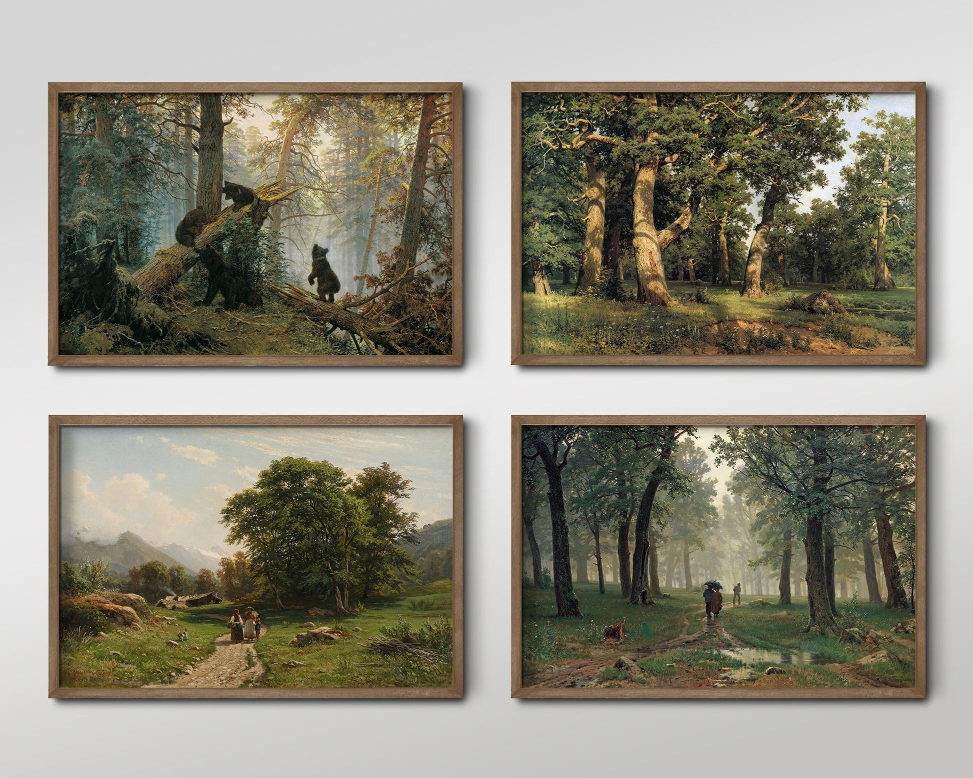 Set of Four Ivan Shishkin Prints - 4 Classic Paintings - Photo Poster Wall Art Gift Giclée Museum Quality - Green Tones, Forest, Oak Trees