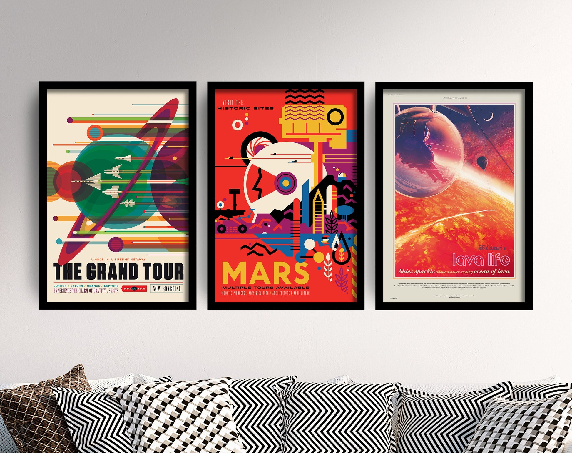 Set of Three Futuristic Space Prints - 3 Posters - Photo Wall Art Gift Giclée Museum Quality - Visions of the Future Mars Spaceship Shuttle