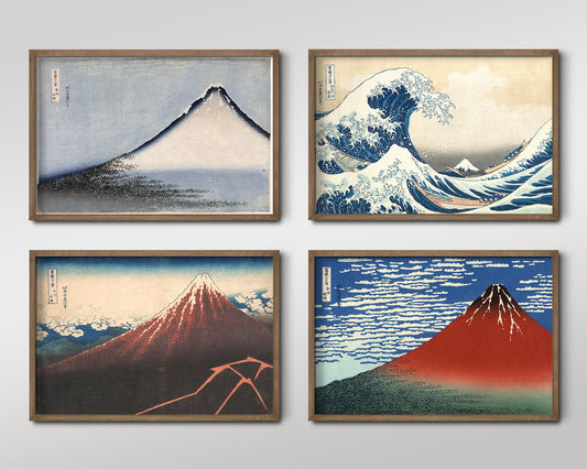 Set of Four Katsushika Hokusai Prints - 4 Classic Paintings - Photo Poster Wall Art Gift Giclée Museum Quality - Mount Fuji Japanese Ukiyo-e