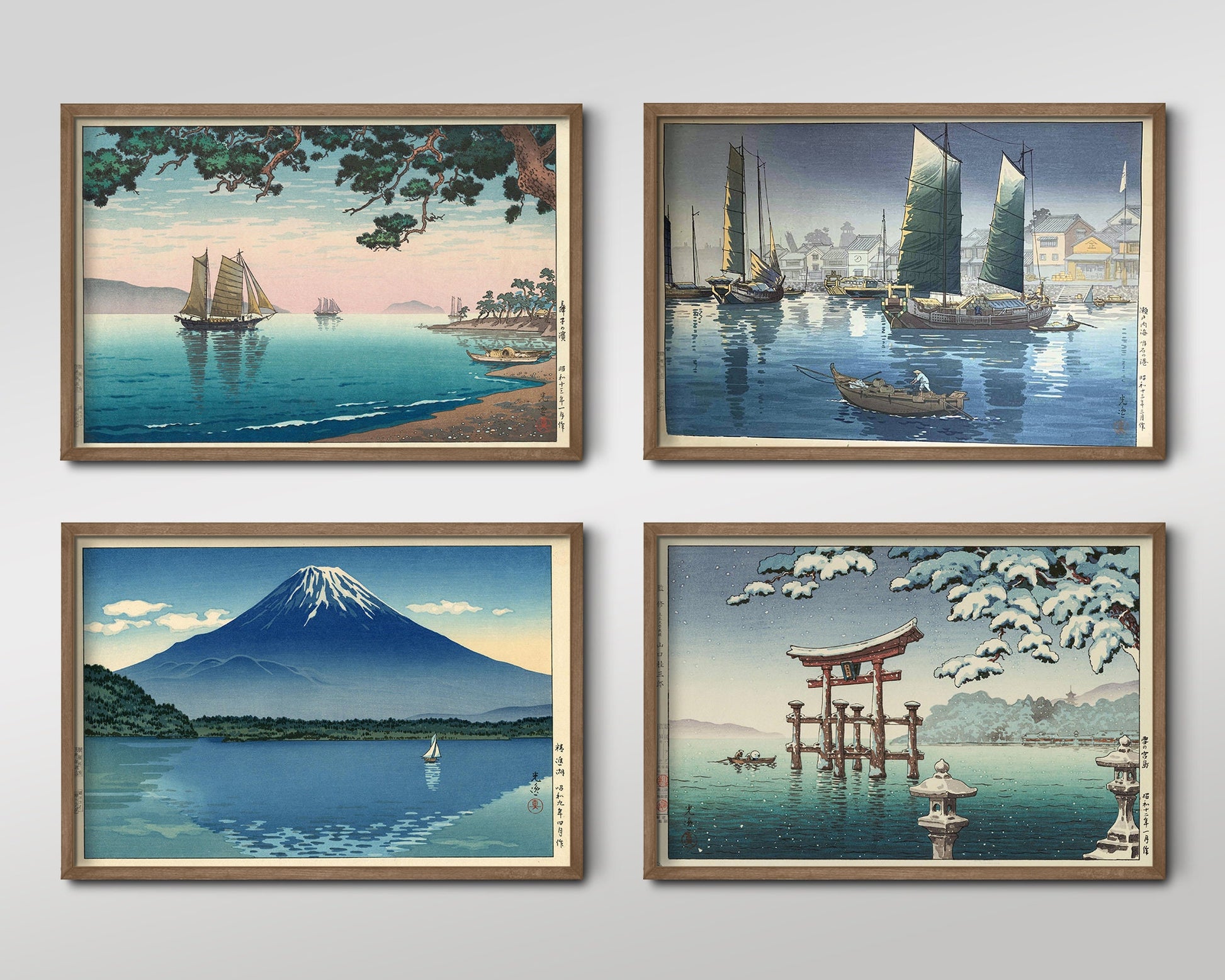 Set of Four Tsuchiya Koitsu - 4 Classic Paintings - Photo Poster Wall Art Gift Giclée Museum Quality - Blue Tones, Water, Ocean, Turquoise