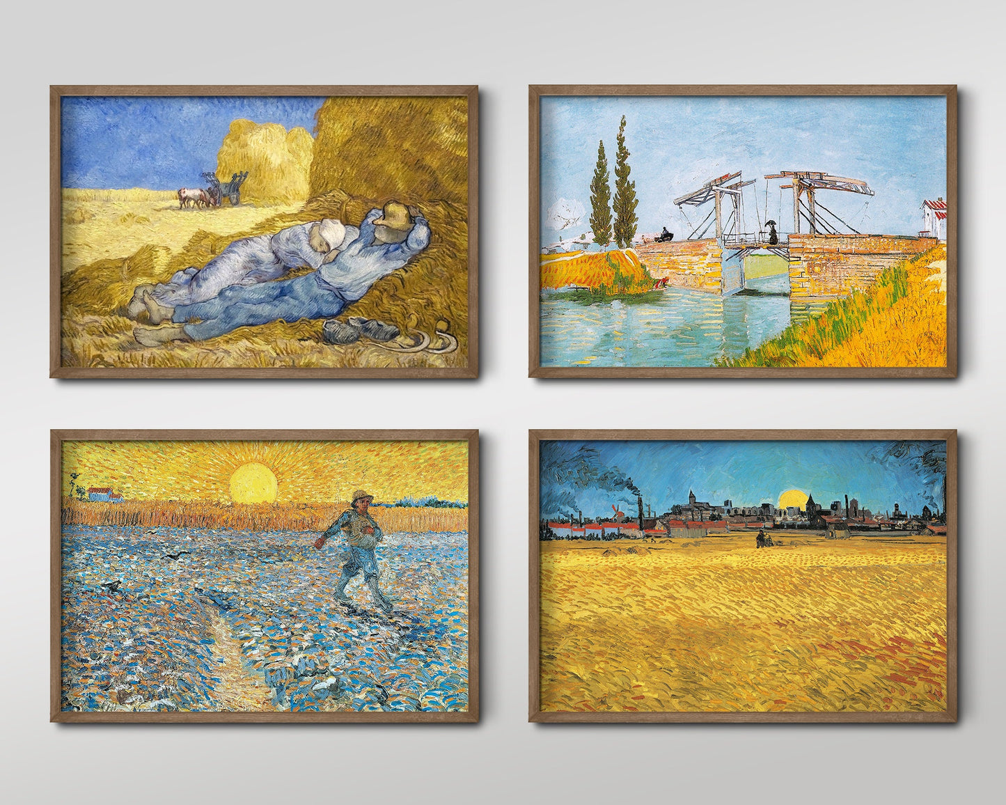 Set of Four Vincent Van Gogh Prints - 4 Classic Paintings - Photo Poster Wall Art Gift Giclée Museum Quality - The Siesta Yellow Tones