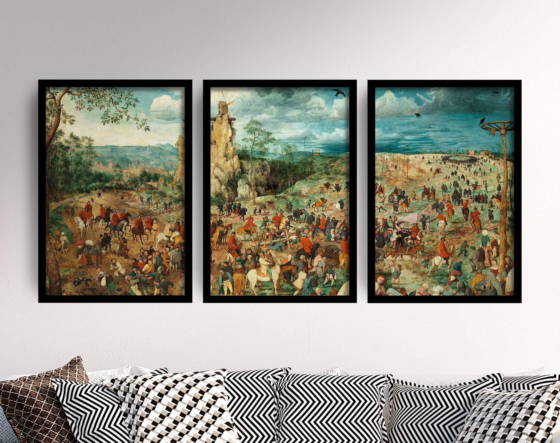 Set of Three Pieter Bruegel the Elder prints - Procession to Calvary Triptych - 3 Paintings Photo Poster Wall Art Gift Giclée Museum Quality