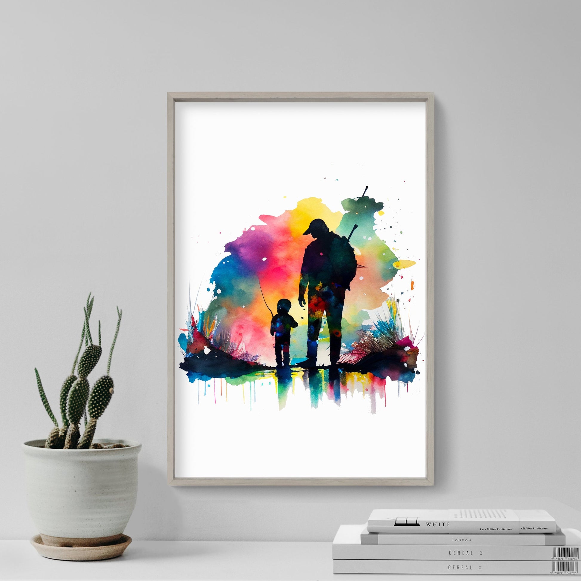 Set of Three Family Fishing Prints - 3 Art Paintings Poster Photo Wall Museum Giclée - Father and Son, Father Fishing, Kids, Fish, Line