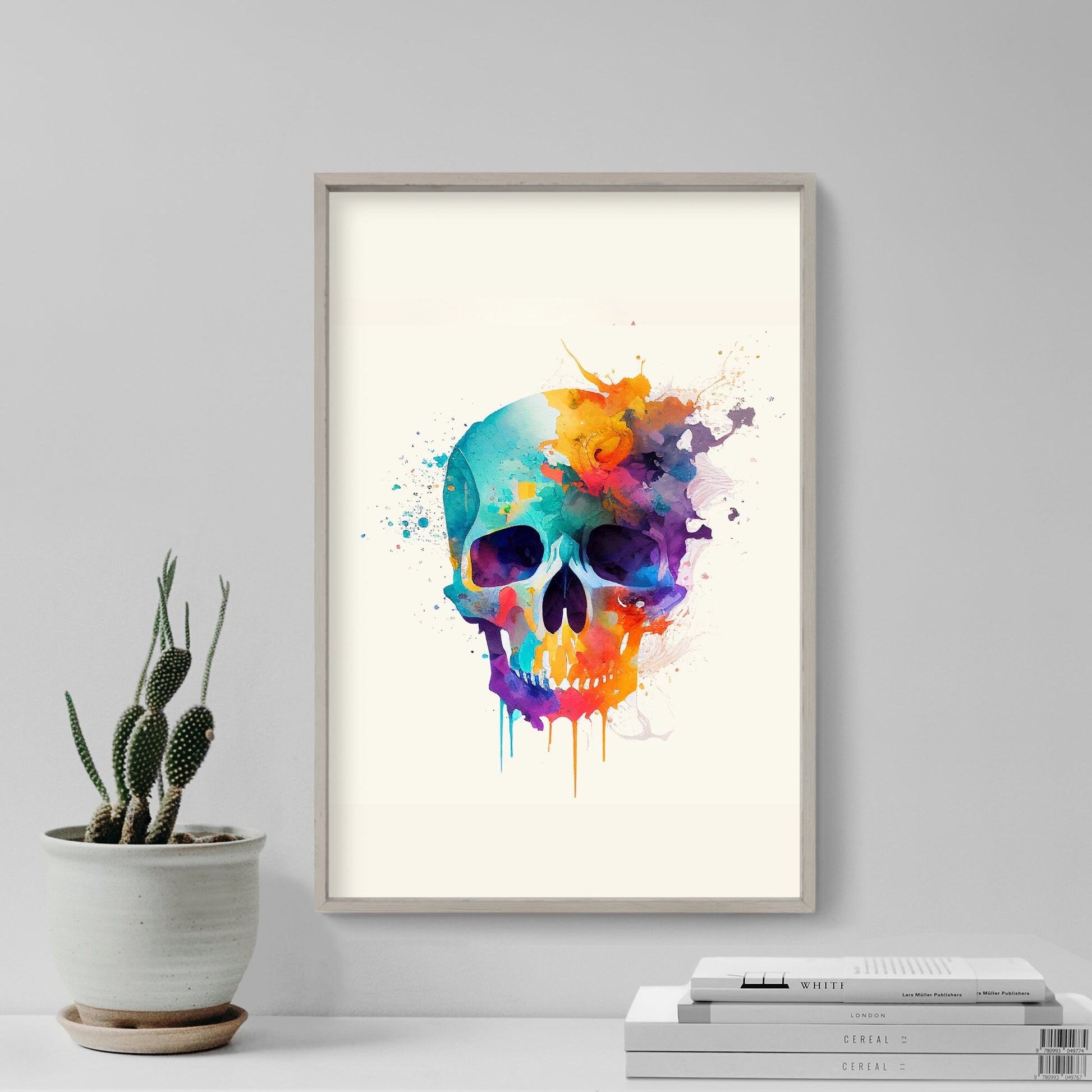 Set of Three Skull Watercolour Prints - 3 Art Paintings Poster Photo Wall Gift Museum Giclée - Halloween Human Head, Cranium Bone Abstract