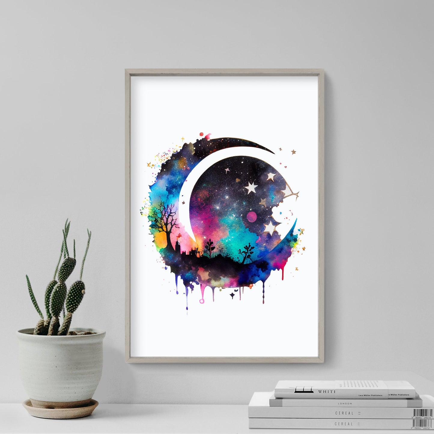 Set of Three Moon and Stars Prints - 3 Art Paintings Poster Photo Wall Gift Museum Giclée - Kids Room, Nursery Room, Classroom, Astronomy