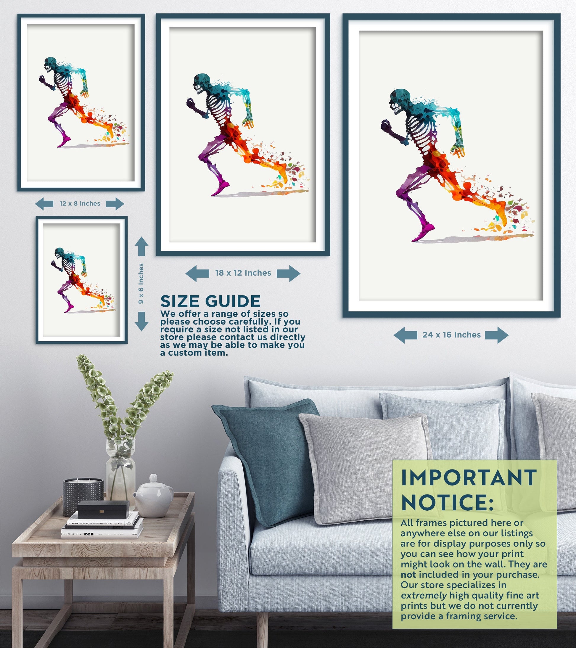 Set of Three Sprinting Watercolour Prints - 3 Art Paintings Poster Photo Wall Museum Giclée - Running, Jogging, Female Runner, Girl, Women