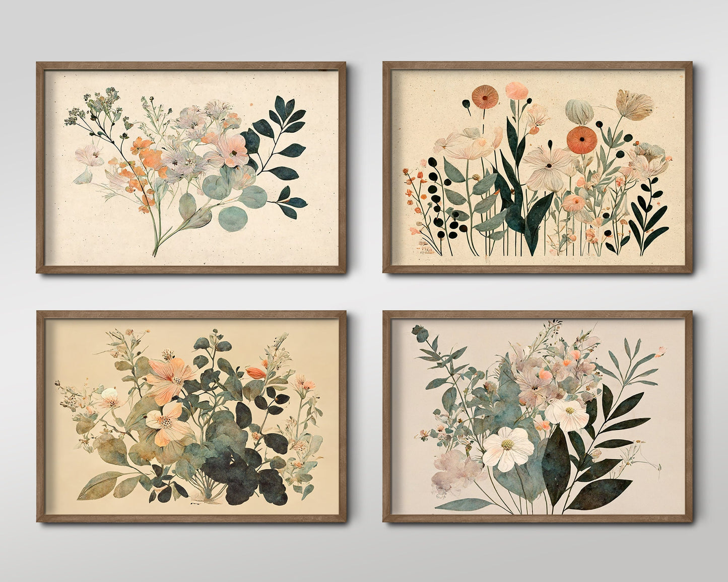 Set of Four Vintage Floral Prints - Set of 4 Flower Plants - Paintings Photo Poster Wall Art Gift Museum Giclee Daisies Dandelion Botanical