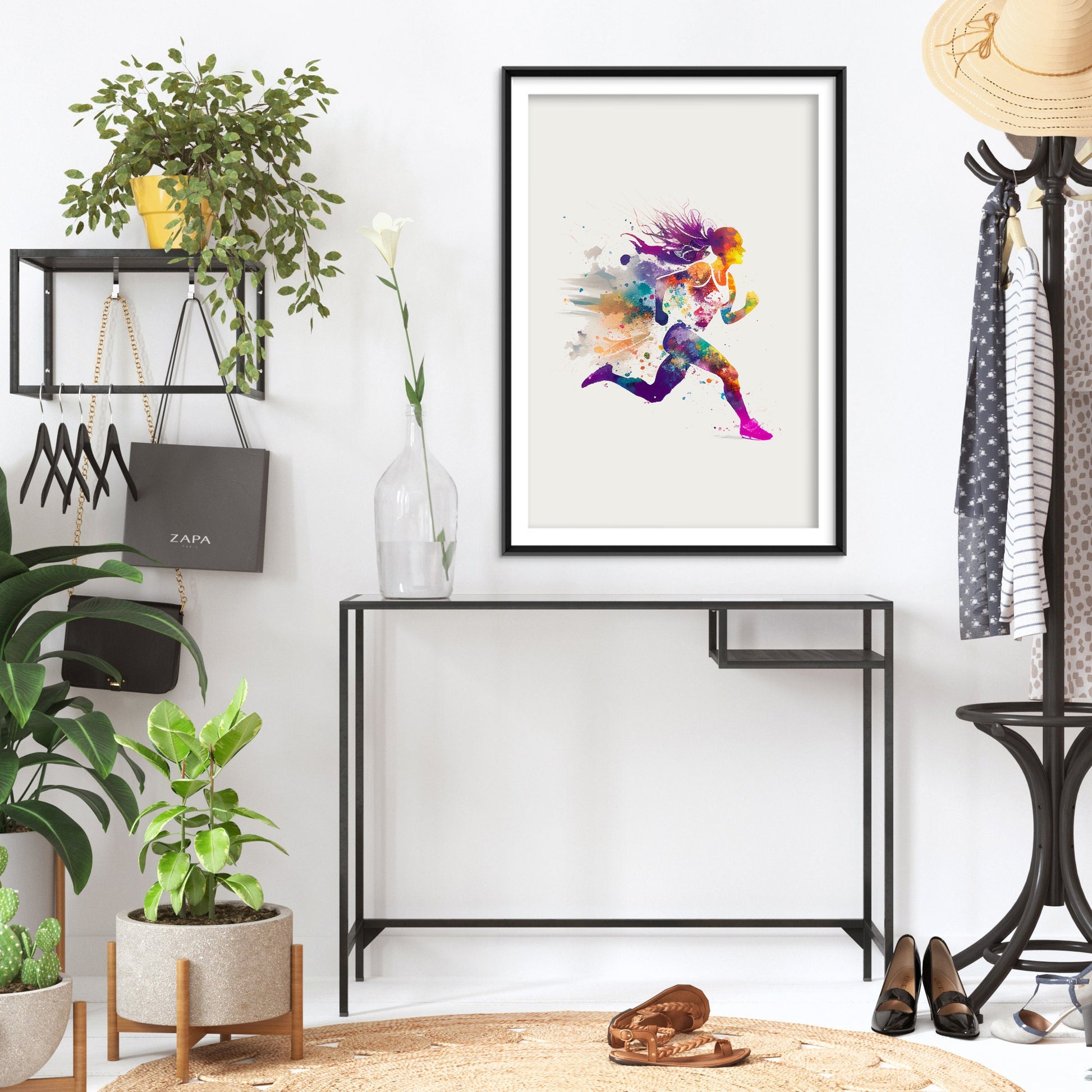 Set of Three Sprinting Watercolour Prints - 3 Art Paintings Poster Photo Wall Museum Giclée - Running, Jogging, Female Runner, Girl, Women