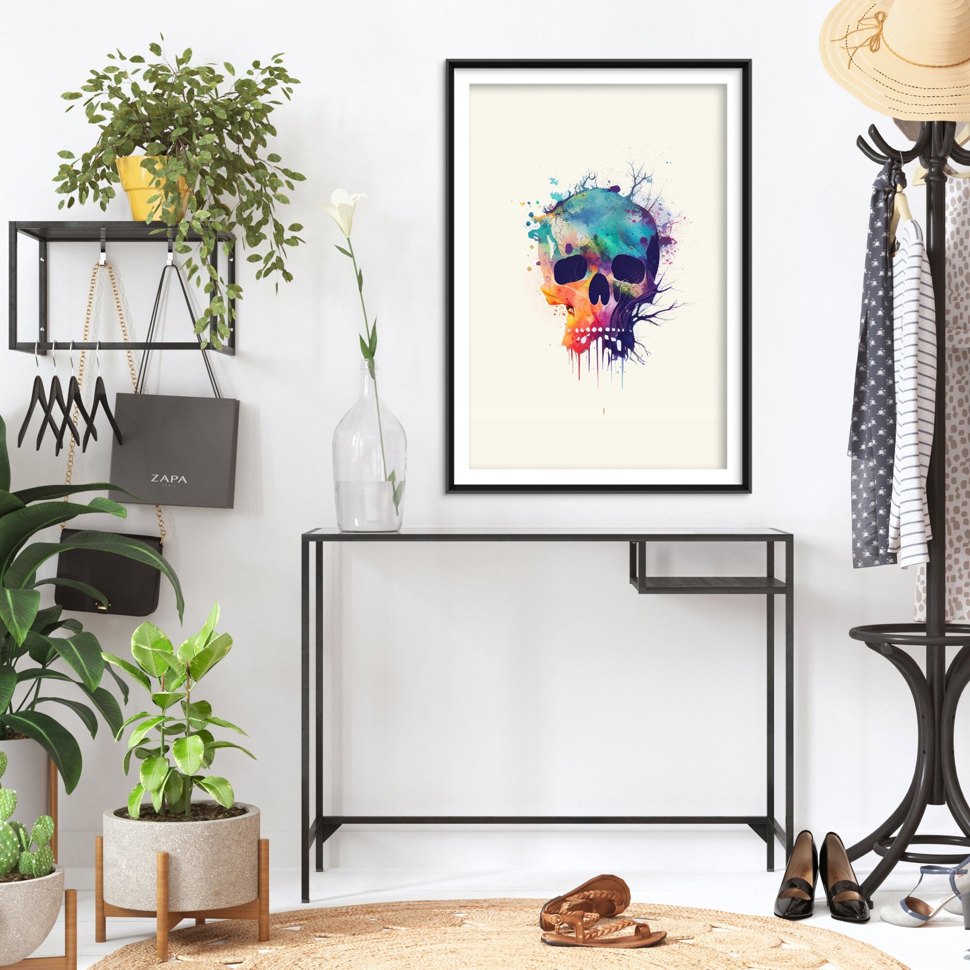 Set of Three Skull Watercolour Prints - 3 Art Paintings Poster Photo Wall Gift Museum Giclée - Halloween Human Head, Cranium Bone Abstract