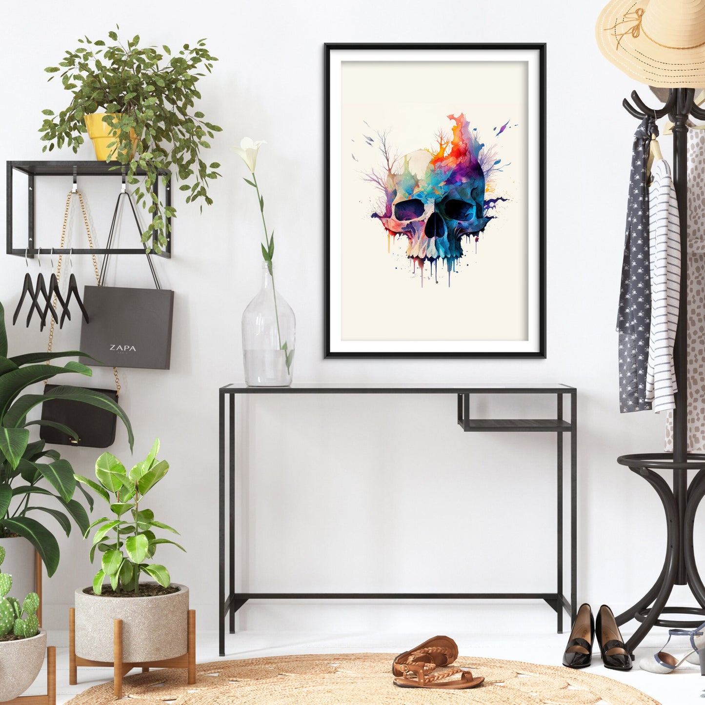 Set of Three Skull Watercolour Prints - 3 Art Paintings Poster Photo Wall Gift Museum Giclée - Halloween Human Head, Cranium Bone Abstract