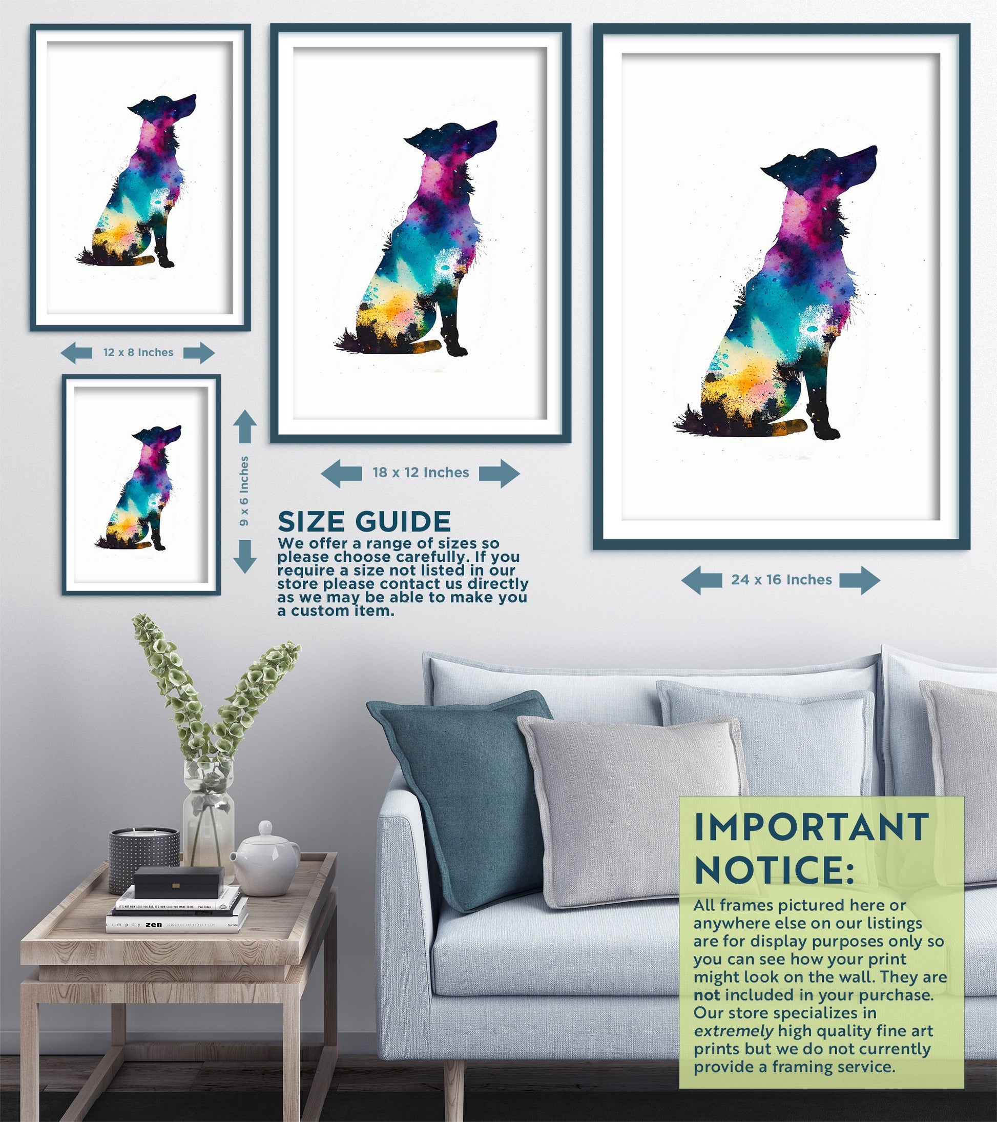 Set of Three Dog Watercolour Prints - 3 Art Paintings Poster Photo Wall Gift Museum Giclée - French Bulldog, Hungarian Vizsla, Floppy Ear