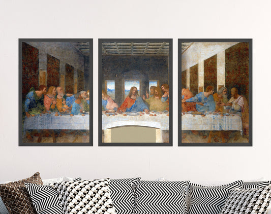 Set of Three Leonardo Da Vinci Prints - The Last Supper Triptych - 3 Paintings Photo Poster Wall Art Gift Giclée Museum Jesus Disciples #V2