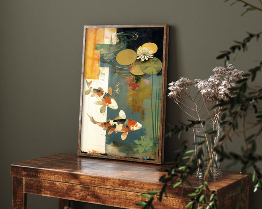 Koi Pond Vintage 2 - Art Print Poster Painting - Giclee Home Wall Décor