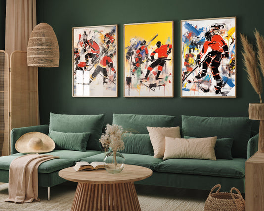 Set of Three Ice Hockey Art Prints - 3 Loose Watercolour Paintings - Photo Poster Wall Gift Photo Rink Skating Skater Fan Player Lover