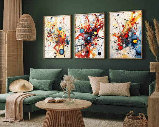 Set of Three Abstract Conceptual Art Prints titled "Dopamine" - 3 Minimalist Motivational Paintings - Photo Poster Wall Gift Museum Splash