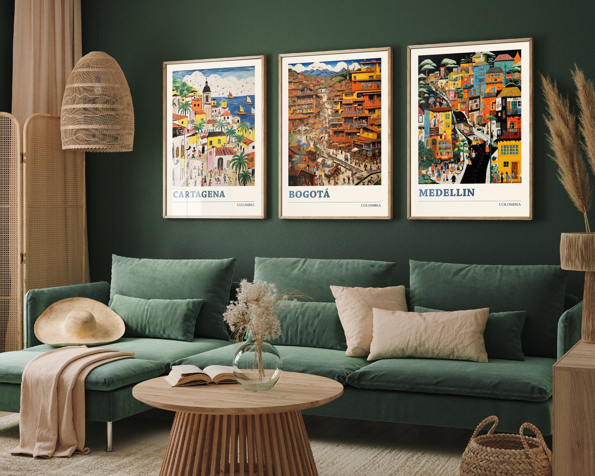 Set of Three Colombia Travel Posters - Cartagena, Bogota, Medellin - 3 Modern Art Prints - Photo Painting Illustration Gift Map Colombian