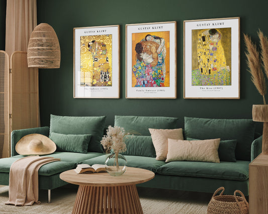 Set of Three Gustav Klimt Prints - The Family Collection - 3 Paintings Photo Poster Wall Art Gift Giclée Museum Quality - The Embrace Kiss