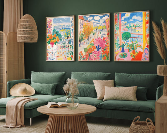 Paris After Matisse - Set of Three Art Prints - 3 Travel Posters in Bold Bright Vivid Abstract Colours - Fauvism Painting Gift Photo