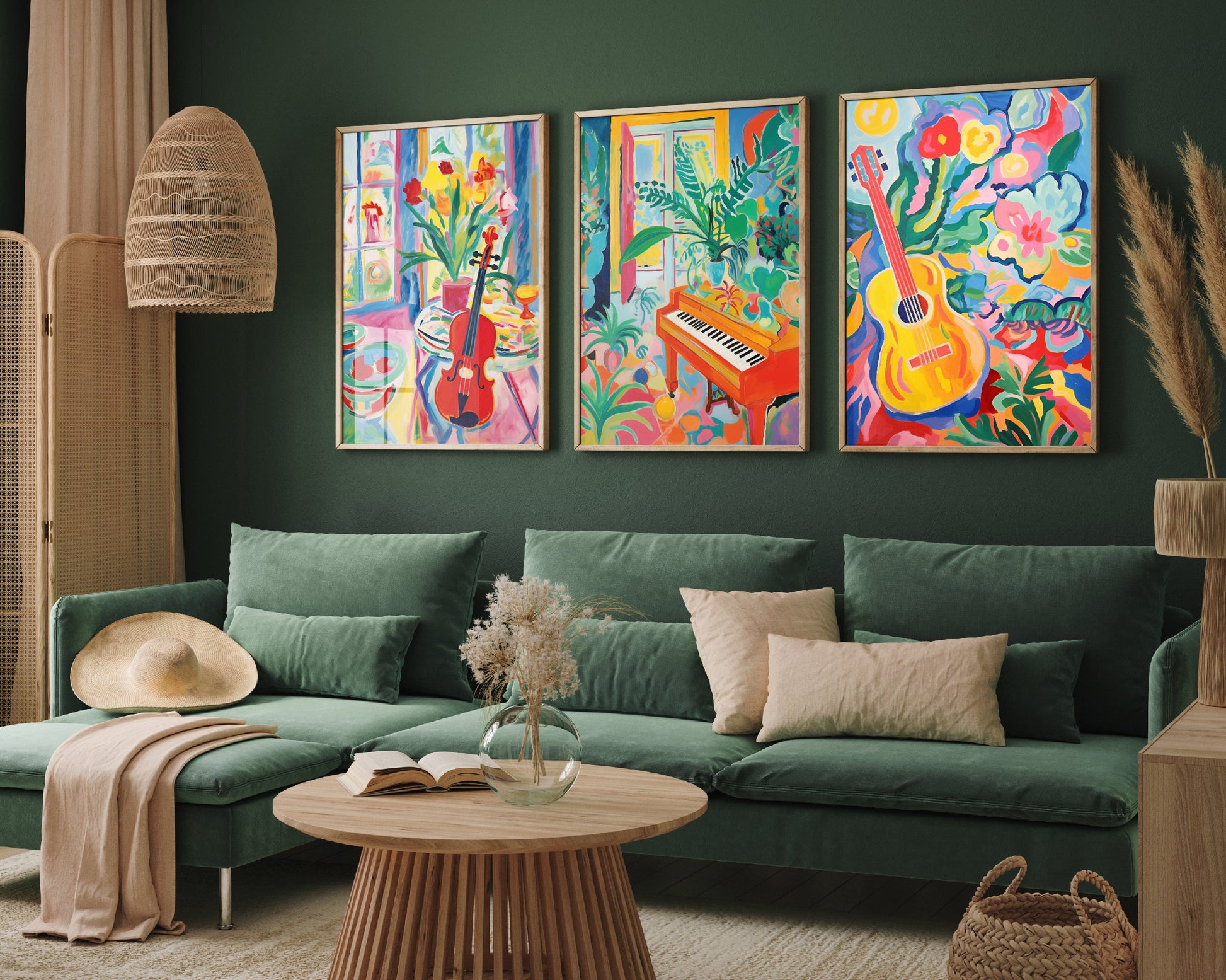 Music After Matisse - Set of Three Art Prints - 3 Travel Posters in Bold Bright Vivid Abstract Colours - Fauvism Painting Gift Photo