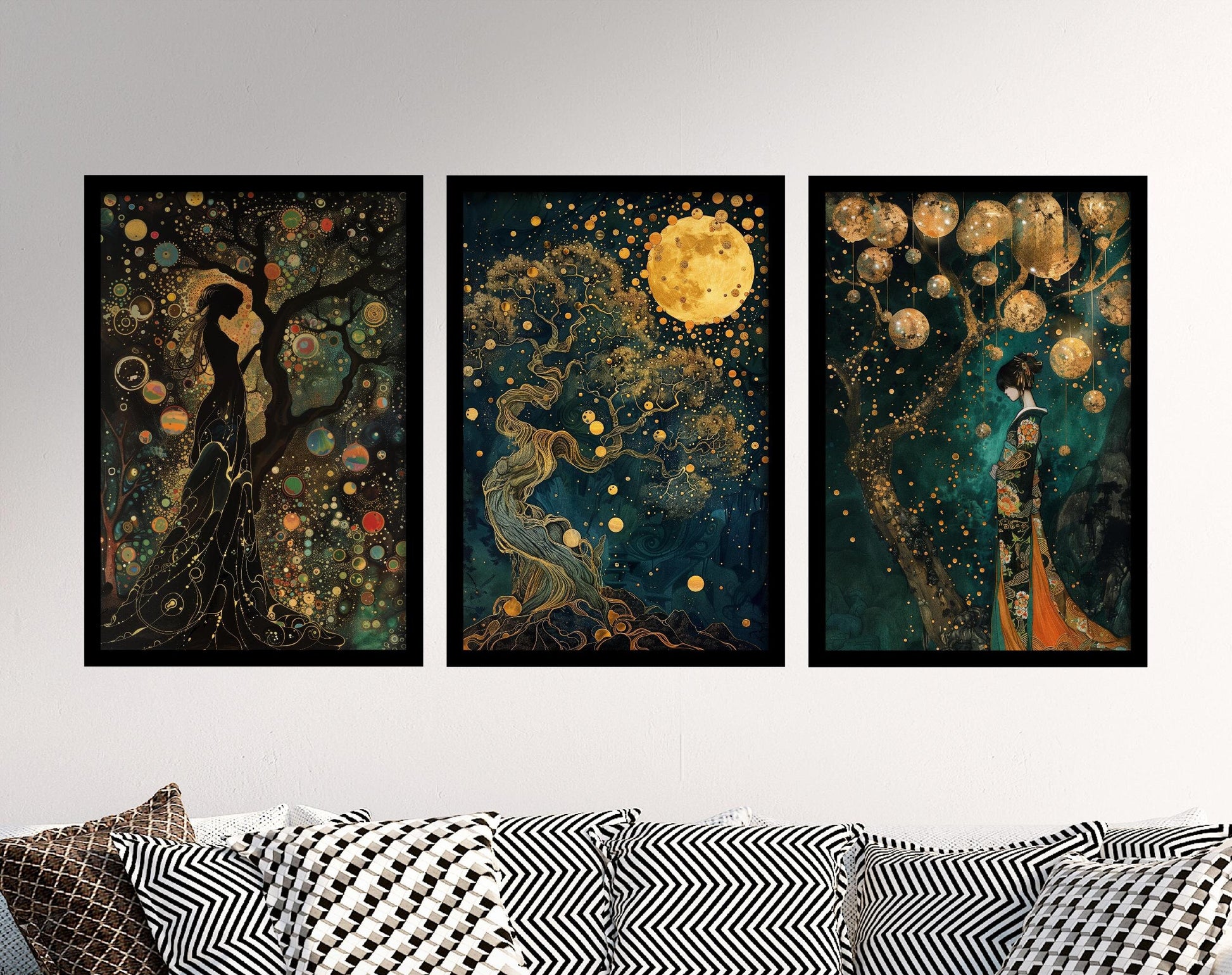 Set of Three Balloon Prints - 3 Paintings Photo Poster Wall Art Gift Giclée Museum Quality - After Gustav Klimt, Balloons Grunge, #V2