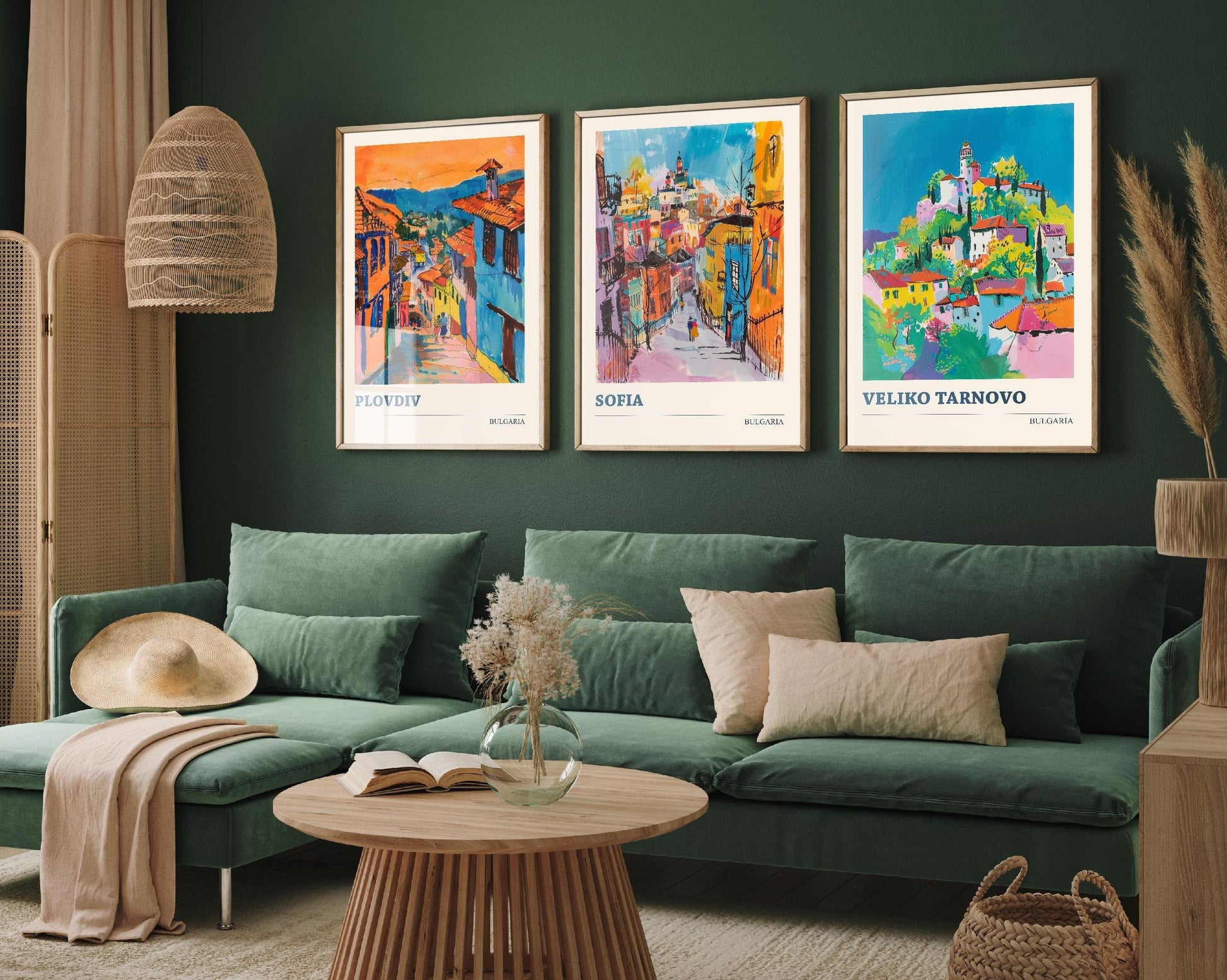 Set of Three Bulgaria Travel Posters - Plovdiv, Sofia, Veliko Tarnovo - 3 Modern Art Prints - Photo Painting Illustration Gift Map