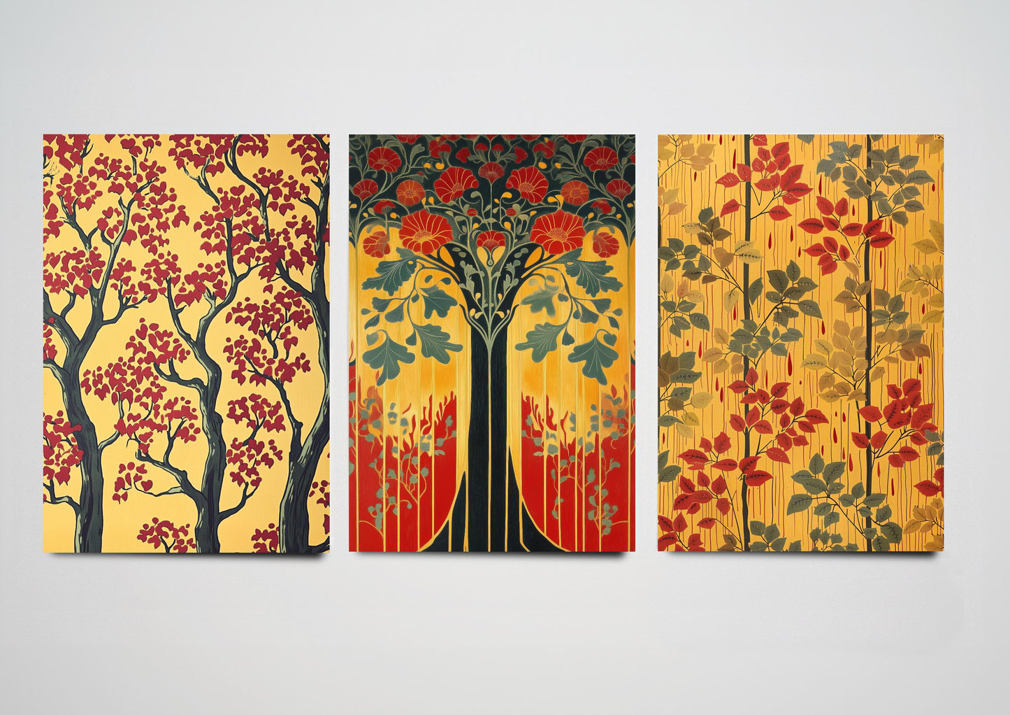 Scottish Book of the Woodlands #1 - Set of Three Paintings - 3 Forest Art Prints - Poster Wall Gift Giclée Nature, Plant Décor Trees