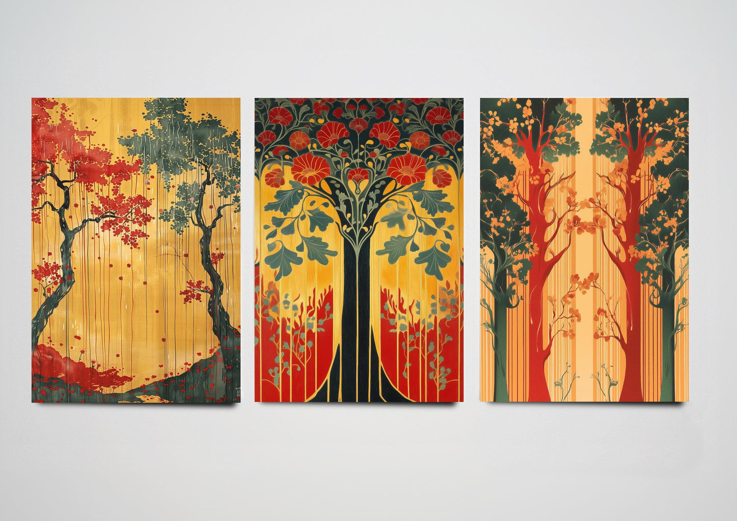 Scottish Book of the Woodlands #4 - Set of Three Paintings - 3 Forest Art Prints - Poster Wall Gift Giclée Nature, Plant Décor Trees