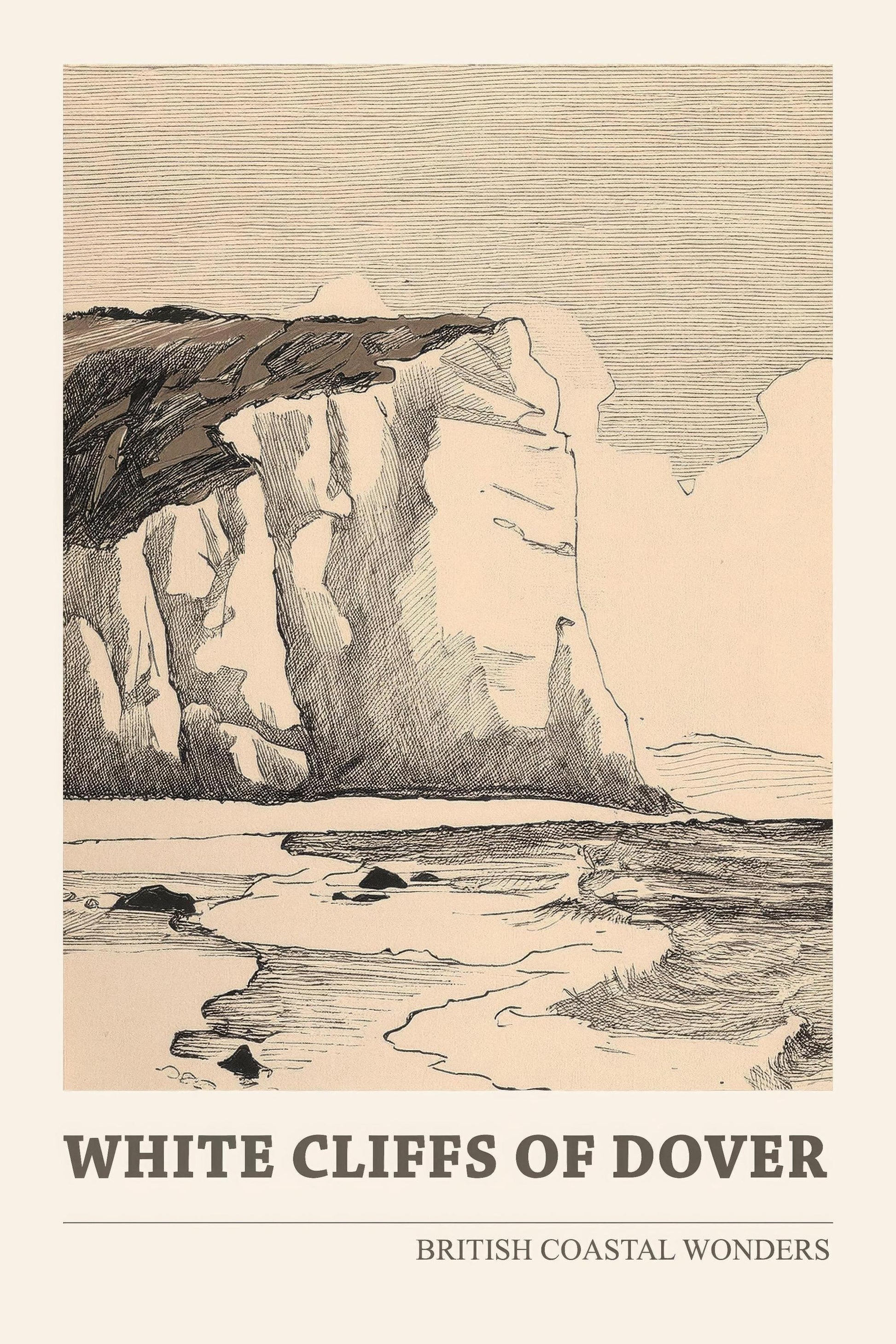 British Coastal Wonders Set of Three Pen & Ink Art Prints - Jurassic Coast, Giant's Causeway, White Cliffs of Dover - 3 Posters Painting