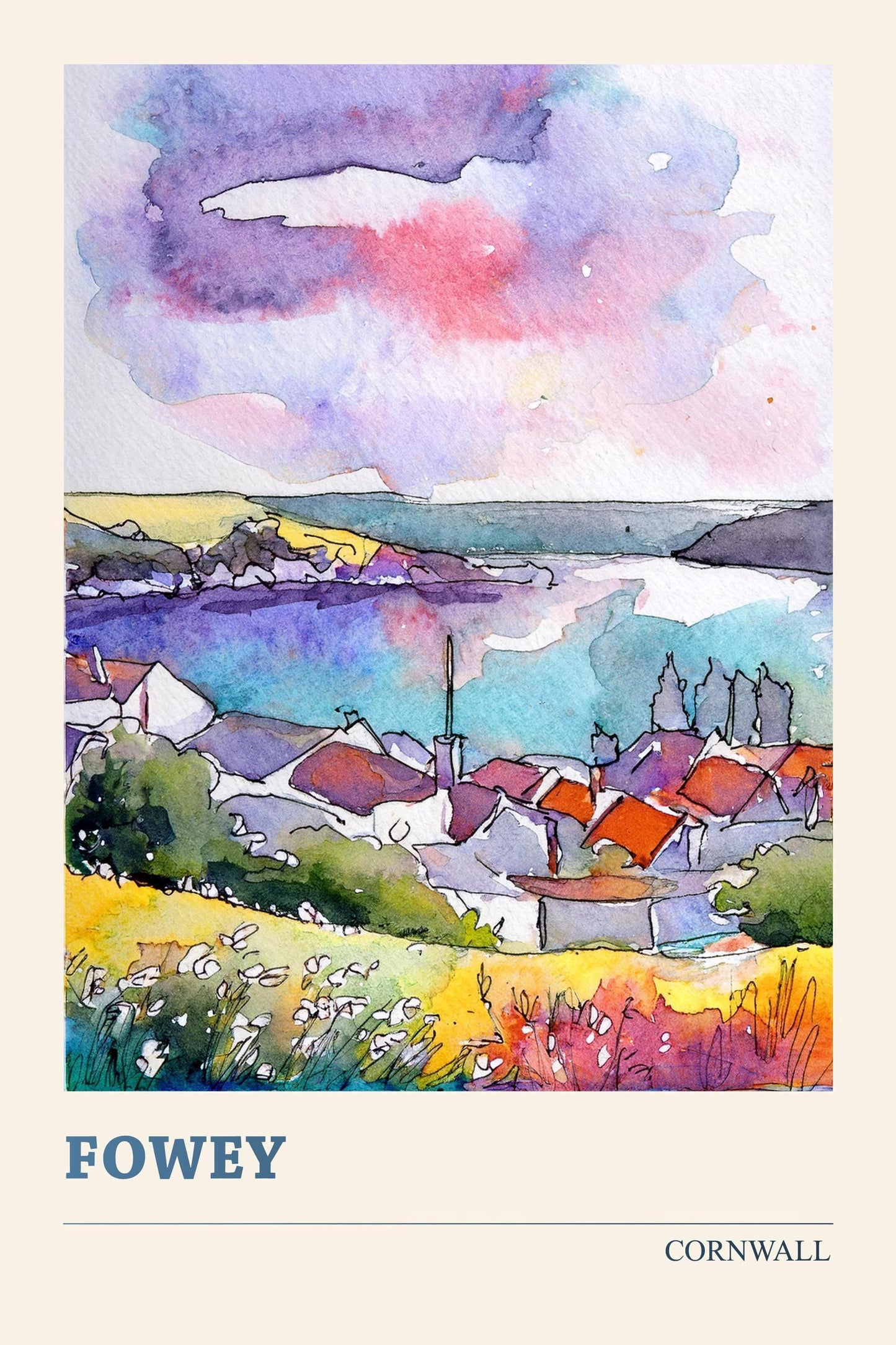 Set of Three Watercolour Paintings of Looe, Fowey and Padstow - Cornwall Art Prints Colourful Paintings - Set of 3 Home Wall Décor Posters