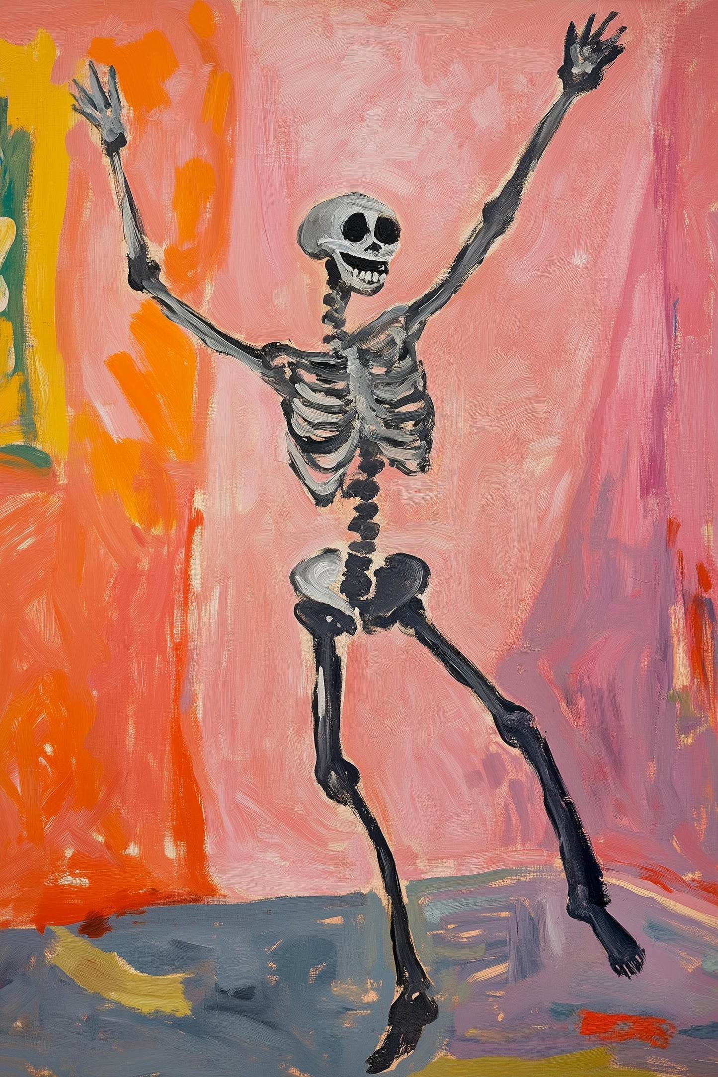 Halloween Dancing Skeleton Set of Three Art Prints - 3 Funny Paintings - Poster Wall Gift Giclée Holiday Bones Laughing Humour