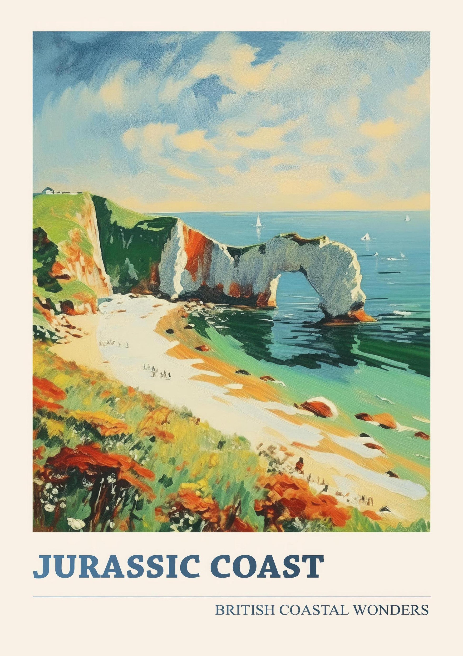 British Coastal Wonders Set of Three Vibrant Art Prints - Jurassic Coast, Giant's Causeway, White Cliffs of Dover - 3 Posters Painting