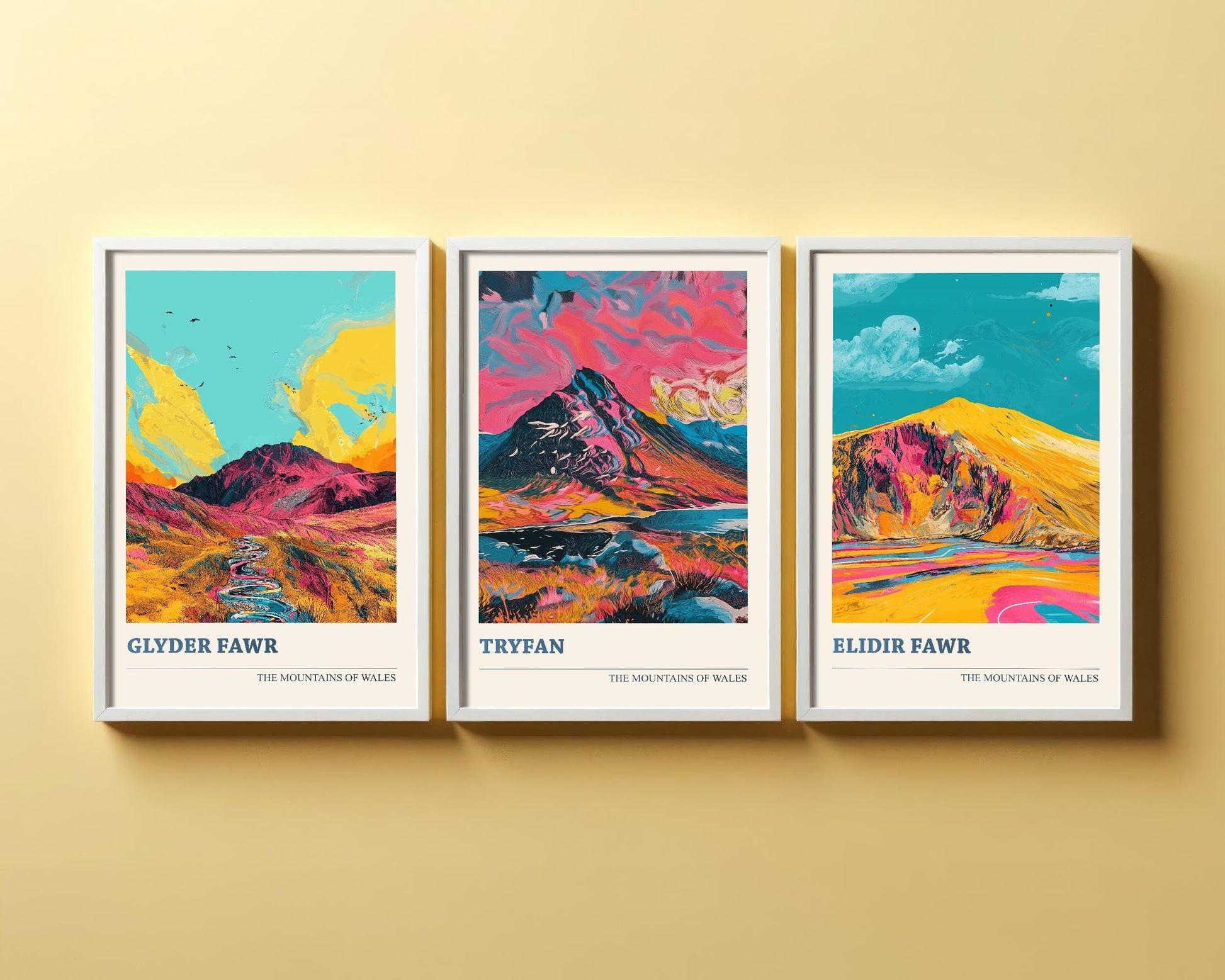 The Tryfan Collection - Set of Three Welsh Mountain Art Prints - Glyder, Elidir Fawr Posters - 3 Photo Painting Illustration Gift Visit Map