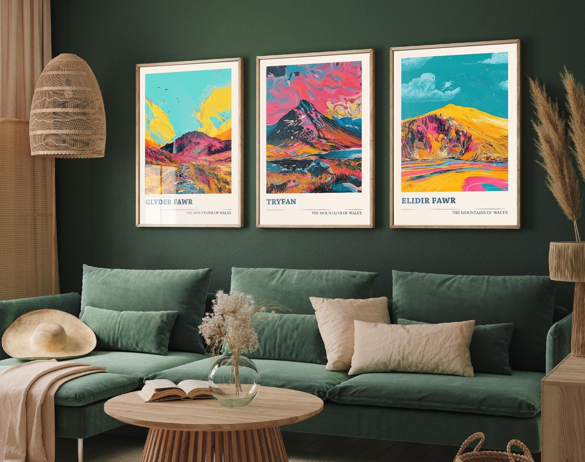 The Tryfan Collection - Set of Three Welsh Mountain Art Prints - Glyder, Elidir Fawr Posters - 3 Photo Painting Illustration Gift Visit Map