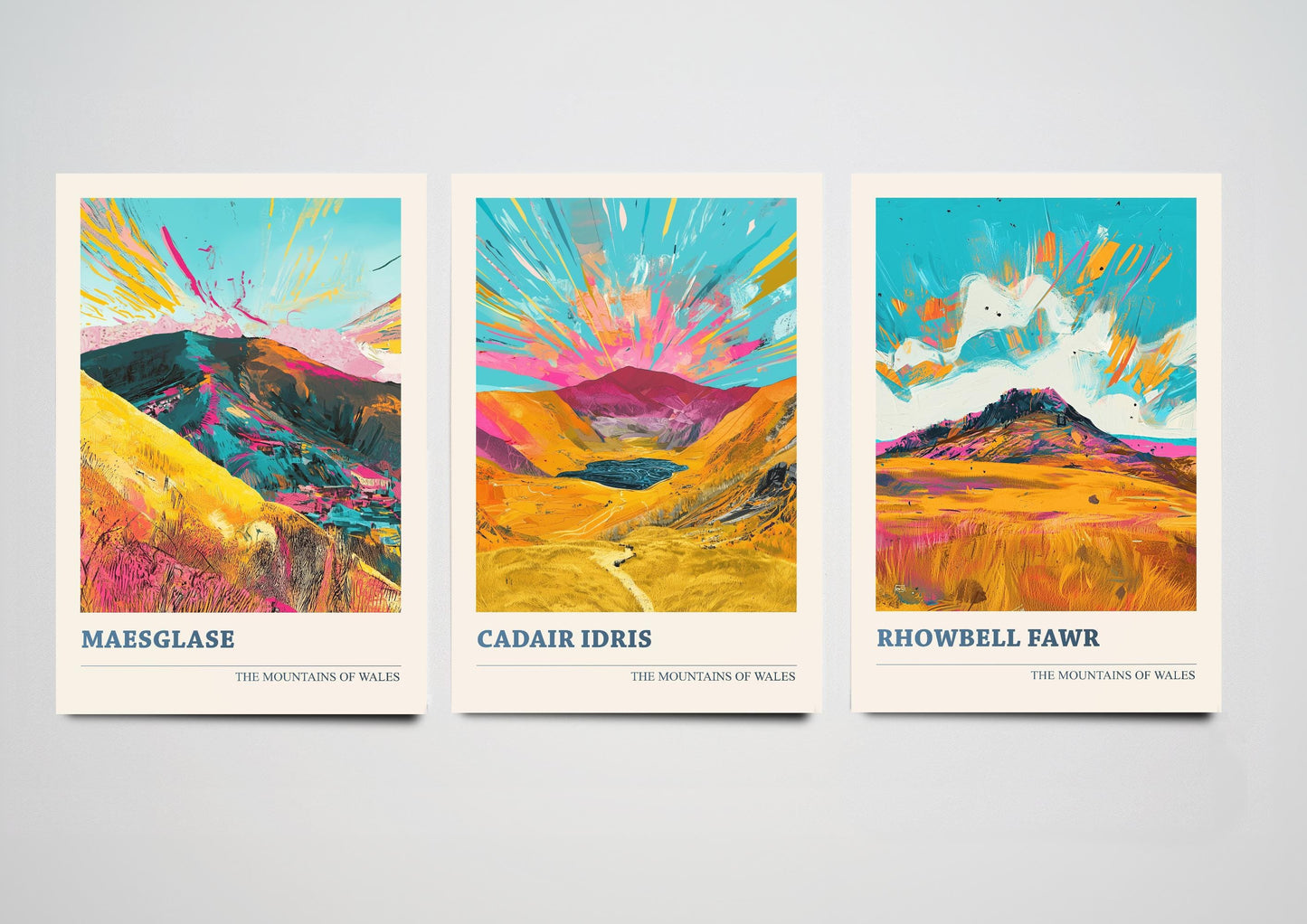 The Cadair Idris Collection V2 - Set of Three Welsh Mountain Art Prints - Maeglase, Rhowbell Fawr Posters - 3 Photo Painting Illustration