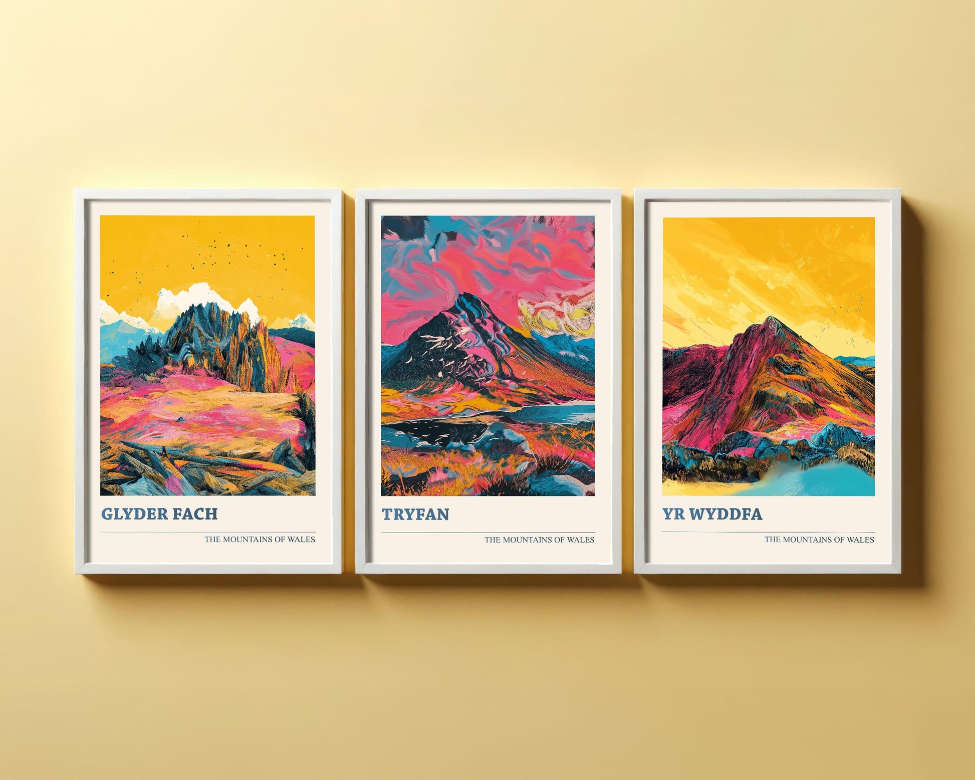 The Yr Wyddfa Collection V3 - Set of Three Welsh Mountain Art Prints - Tryfan, Glyder Fach, Snowdon Posters - 3 Photo Painting Illustration