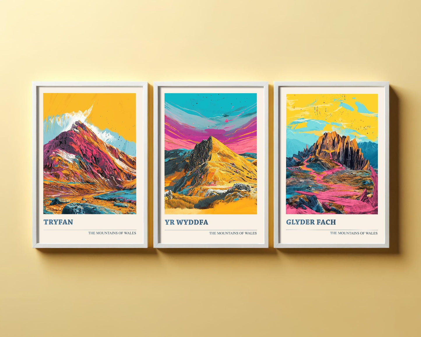 The Yr Wyddfa Collection V2 - Set of Three Welsh Mountain Art Prints - Tryfan, Glyder Fach, Snowdon Posters - 3 Photo Painting Illustration