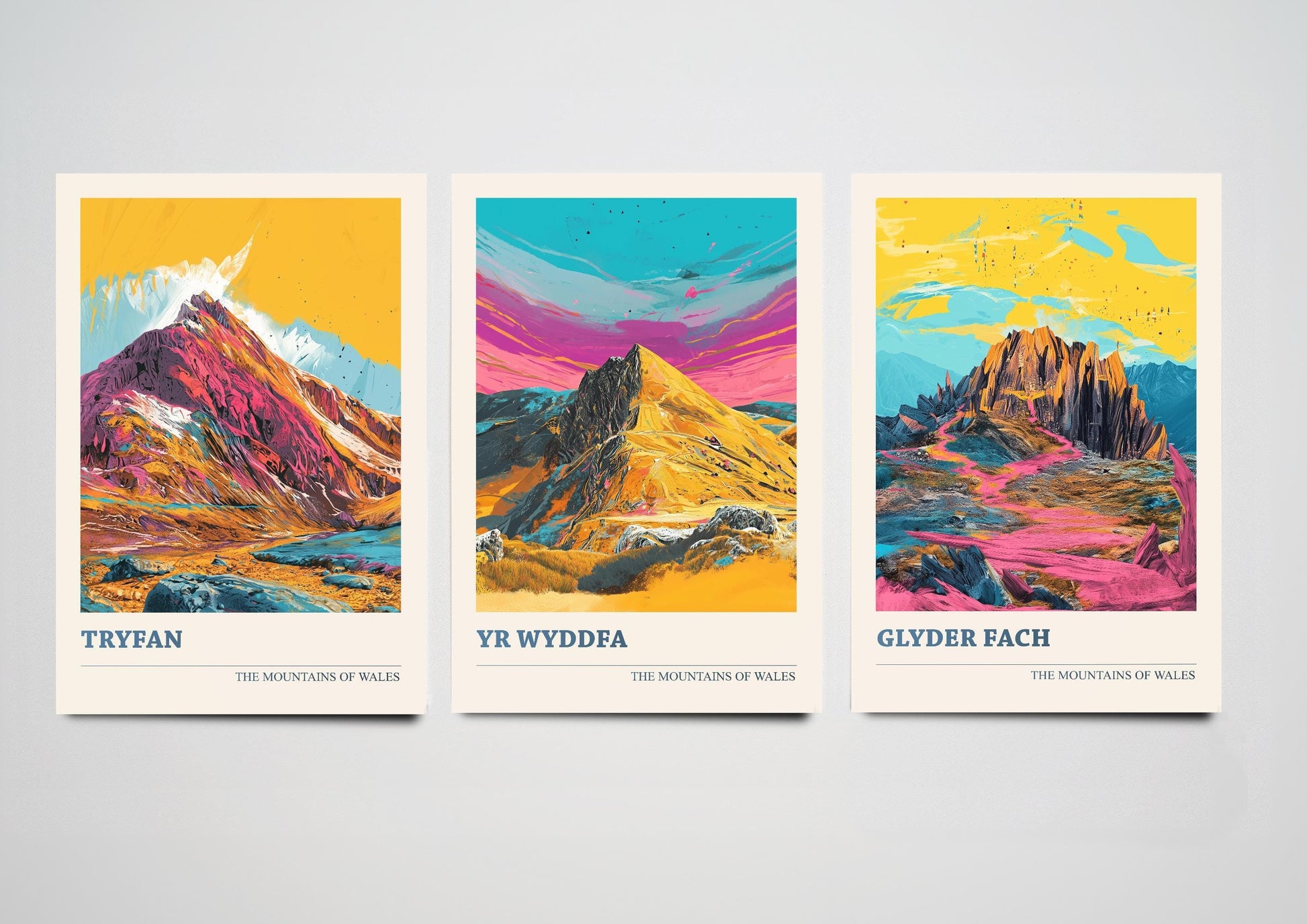 The Yr Wyddfa Collection V2 - Set of Three Welsh Mountain Art Prints - Tryfan, Glyder Fach, Snowdon Posters - 3 Photo Painting Illustration