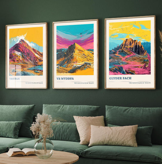 The Yr Wyddfa Collection V2 - Set of Three Welsh Mountain Art Prints - Tryfan, Glyder Fach, Snowdon Posters - 3 Photo Painting Illustration