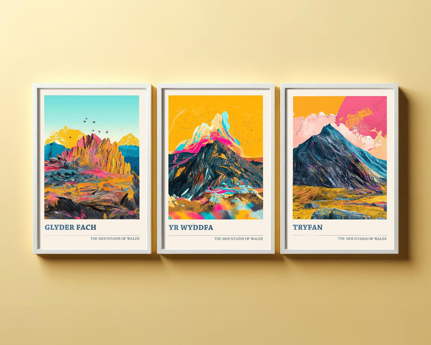 The Yr Wyddfa Collection V1 - Set of Three Welsh Mountain Art Prints - Tryfan, Glyder Fach, Snowdon Posters - 3 Photo Painting Illustration