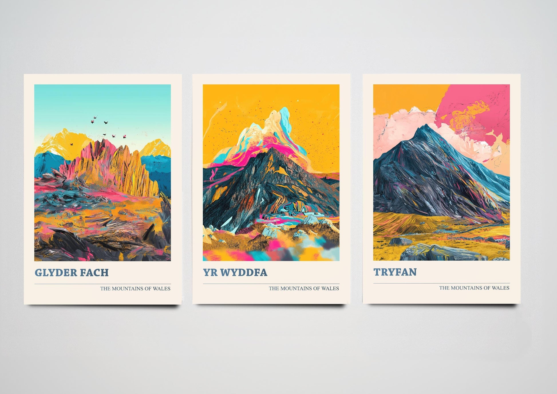 The Yr Wyddfa Collection V1 - Set of Three Welsh Mountain Art Prints - Tryfan, Glyder Fach, Snowdon Posters - 3 Photo Painting Illustration